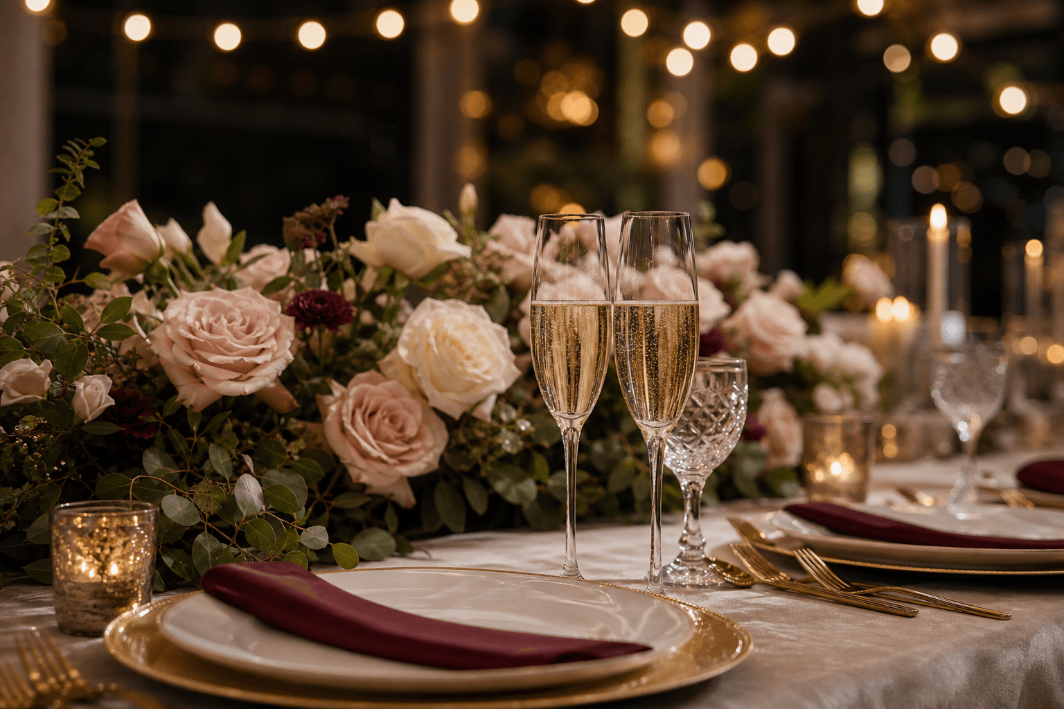 Styling inspiration: engagement table concept with champagne and florals.